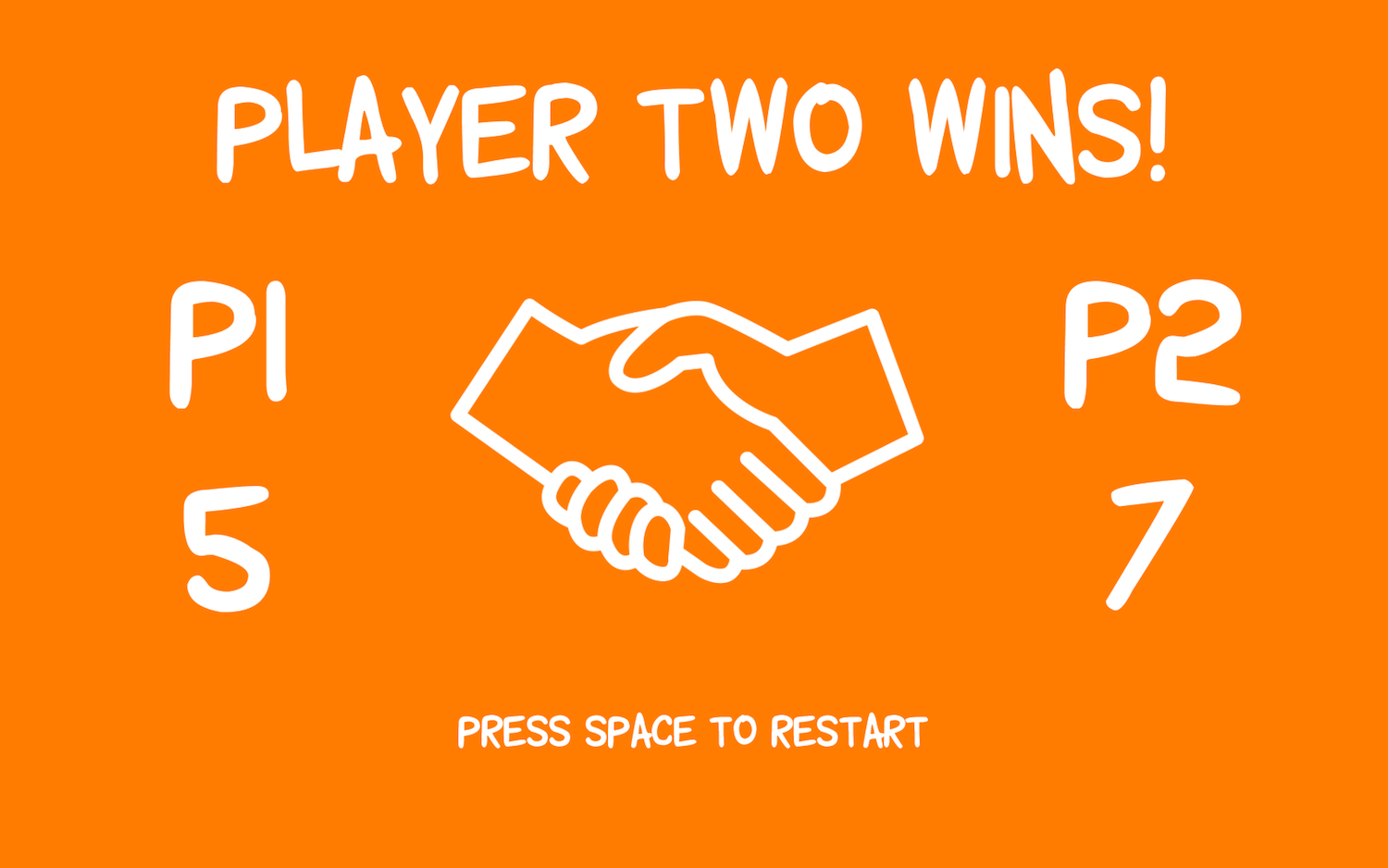The score screen of Not-so-stranger, showing Player 2 winning by 5 points to 7 points.