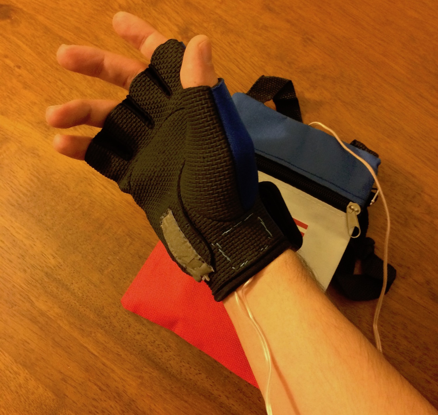 Our sketchy-looking wired gloves.