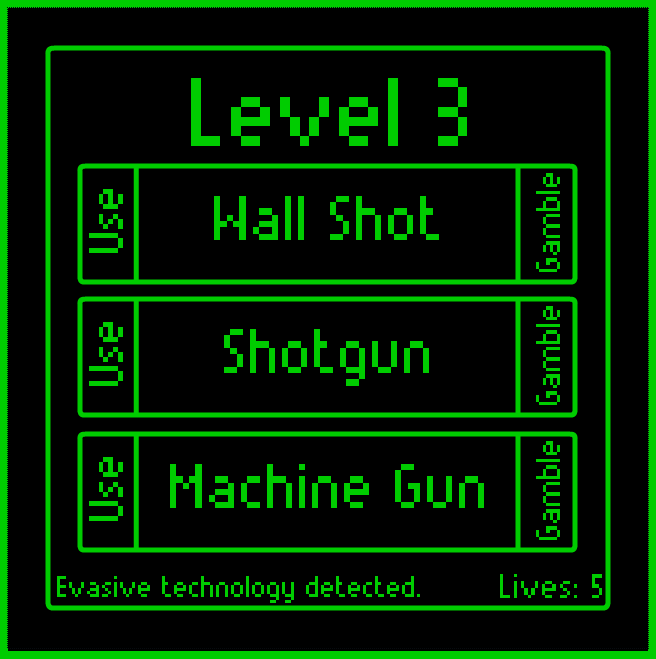 The confusing gun selection screen.
