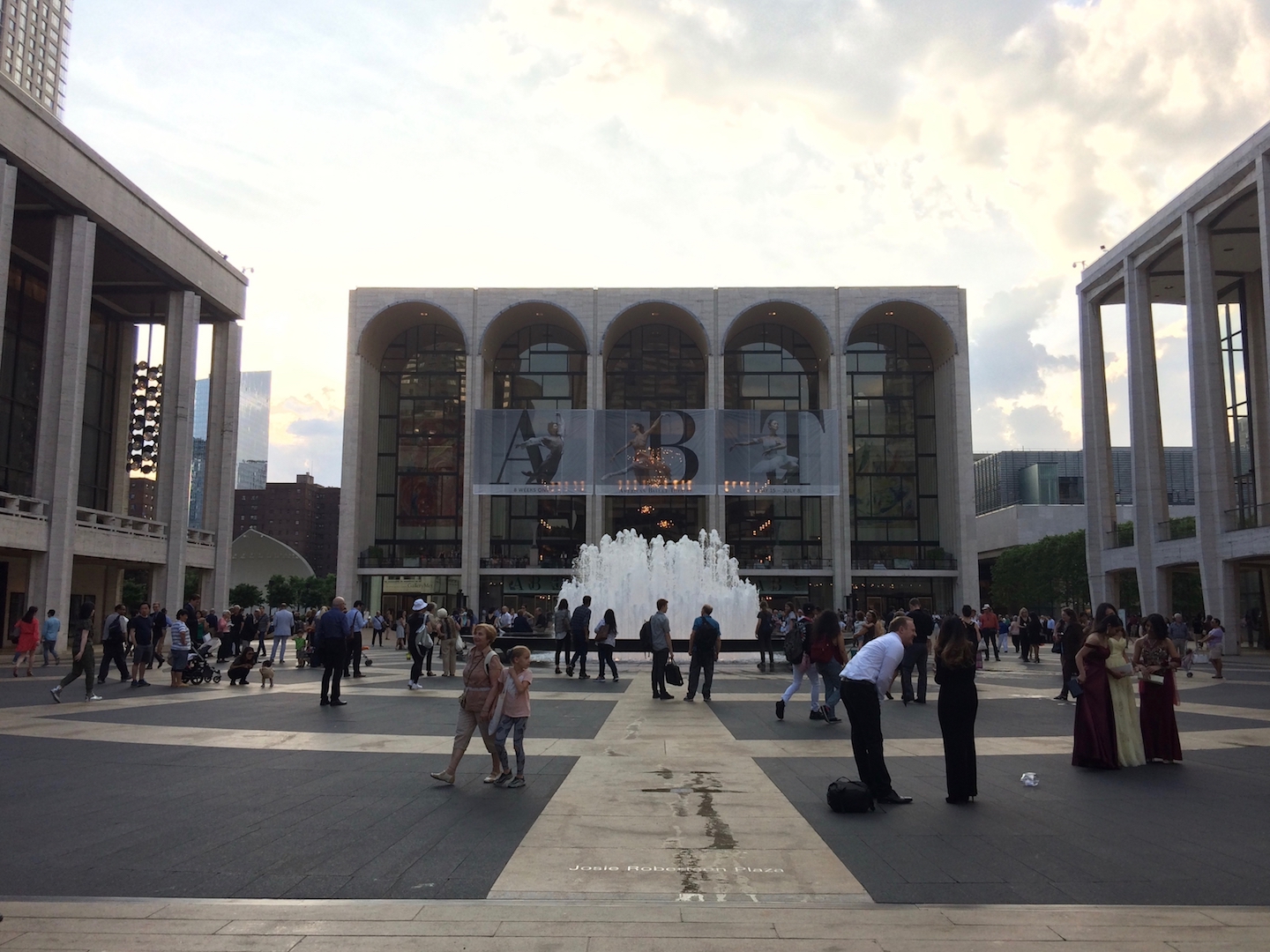 An open courtyard with a fountain in the center.