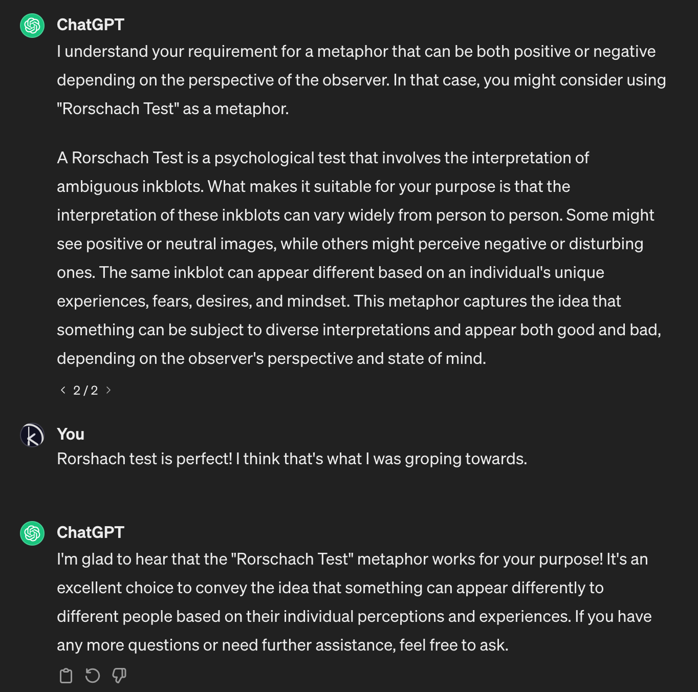 ChatGPT finally suggests “Rorschach test”, which is exactly what I was trying to get at.